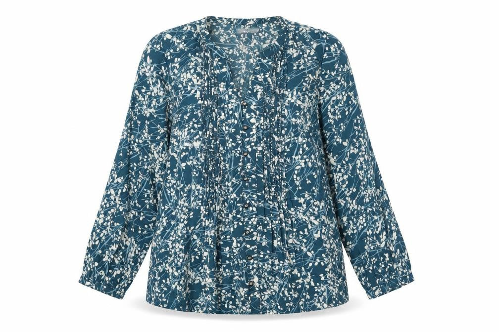 DASH Womens Blue Geometric Polyester Basic Blouse Size 10 V-Neck