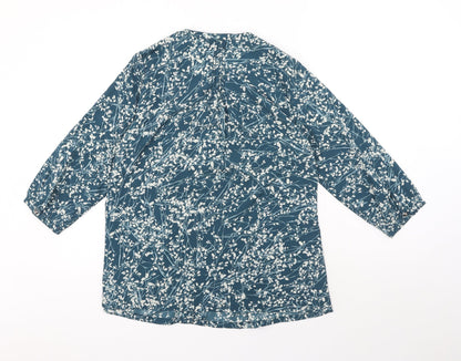 Dash Womens Blue Geometric Polyester Basic Blouse Size 10 V-Neck