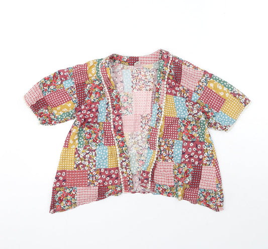 TU Girls Multicoloured V-Neck Geometric Viscose Cardigan Jumper Size 8 Years Pullover