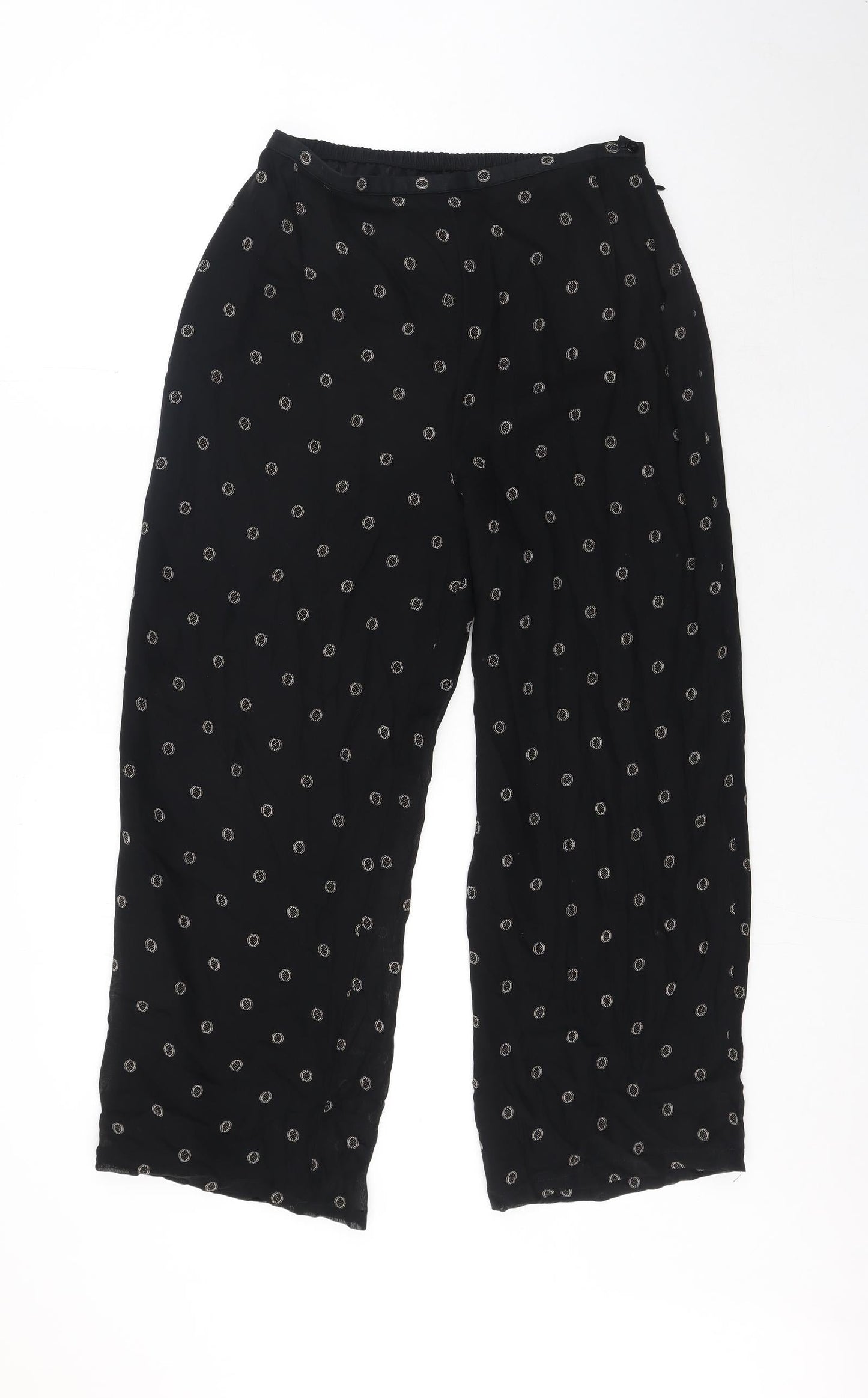 Preworn Womens Black Geometric Polyester Trousers Size 30 in Regular Zip