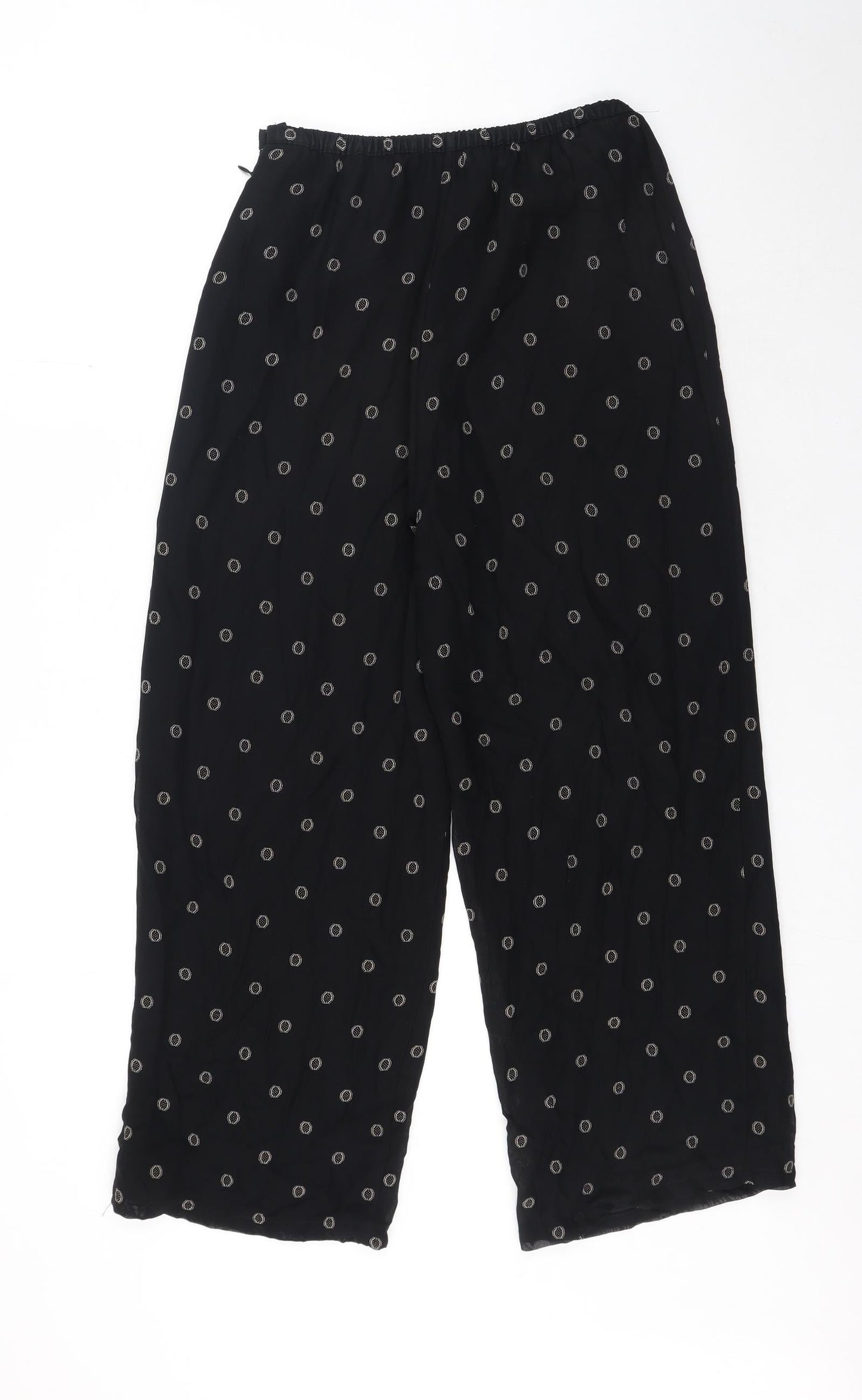 Preworn Womens Black Geometric Polyester Trousers Size 30 in Regular Zip