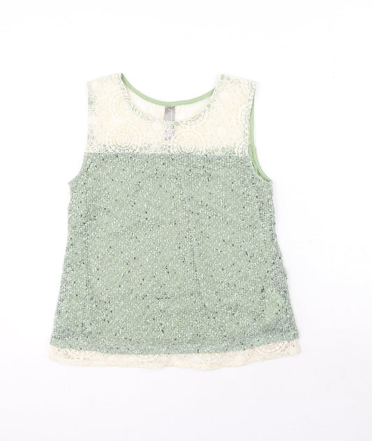 Mismash Womens Green Polyester Basic Tank Size M Round Neck