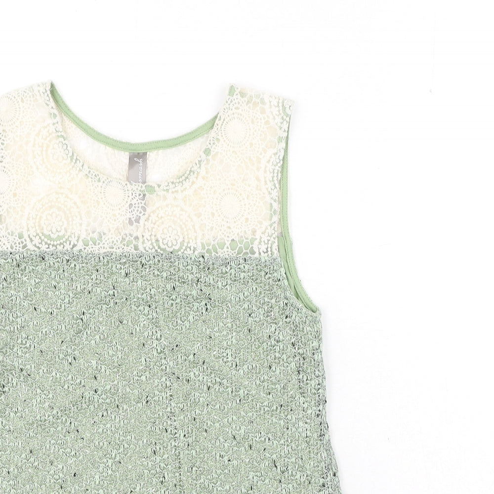 Mismash Womens Green Polyester Basic Tank Size M Round Neck