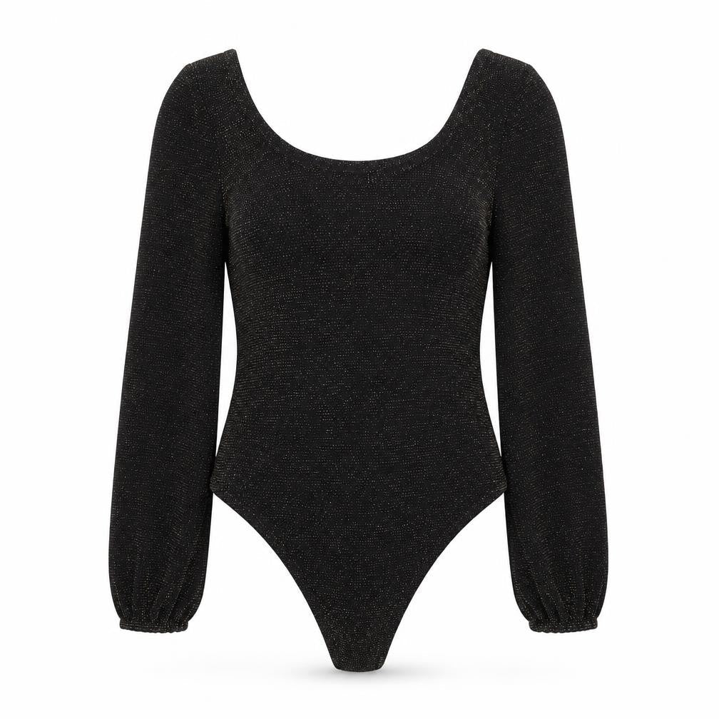 Preworn Womens Black Polyester Bodysuit One-Piece Size 10 Snap