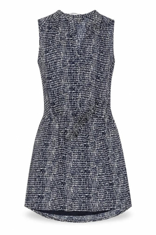 Hilary Radley Womens Black Geometric Polyester Skater Dress Size 6 V-Neck Drawstring