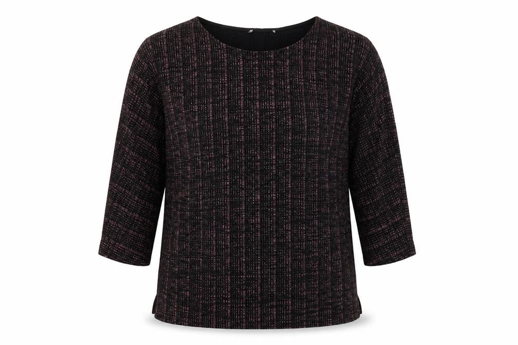 Papaya Womens Black Geometric Polyamide Basic Blouse Size 12 Boat Neck