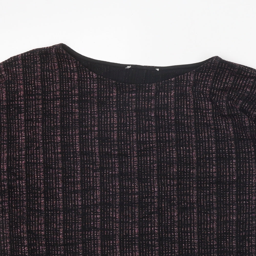 Papaya Womens Black Geometric Polyamide Basic Blouse Size 12 Boat Neck