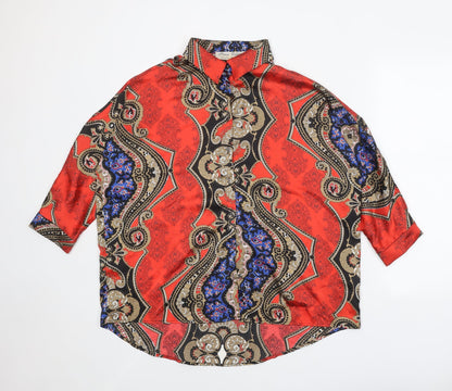 Parisian Signature Womens Red Geometric Polyester Basic Button-Up Size 10 Collared