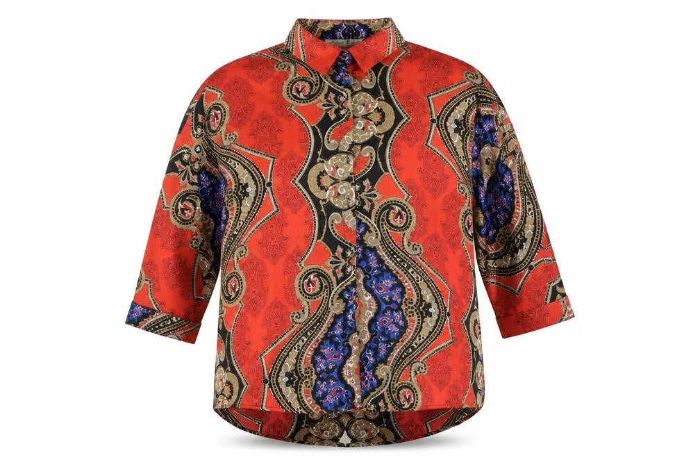 PARISIAN SIGNATURE Womens Red Geometric Polyester Basic Button-Up Size 10 Collared