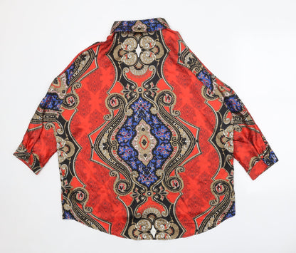 Parisian Signature Womens Red Geometric Polyester Basic Button-Up Size 10 Collared