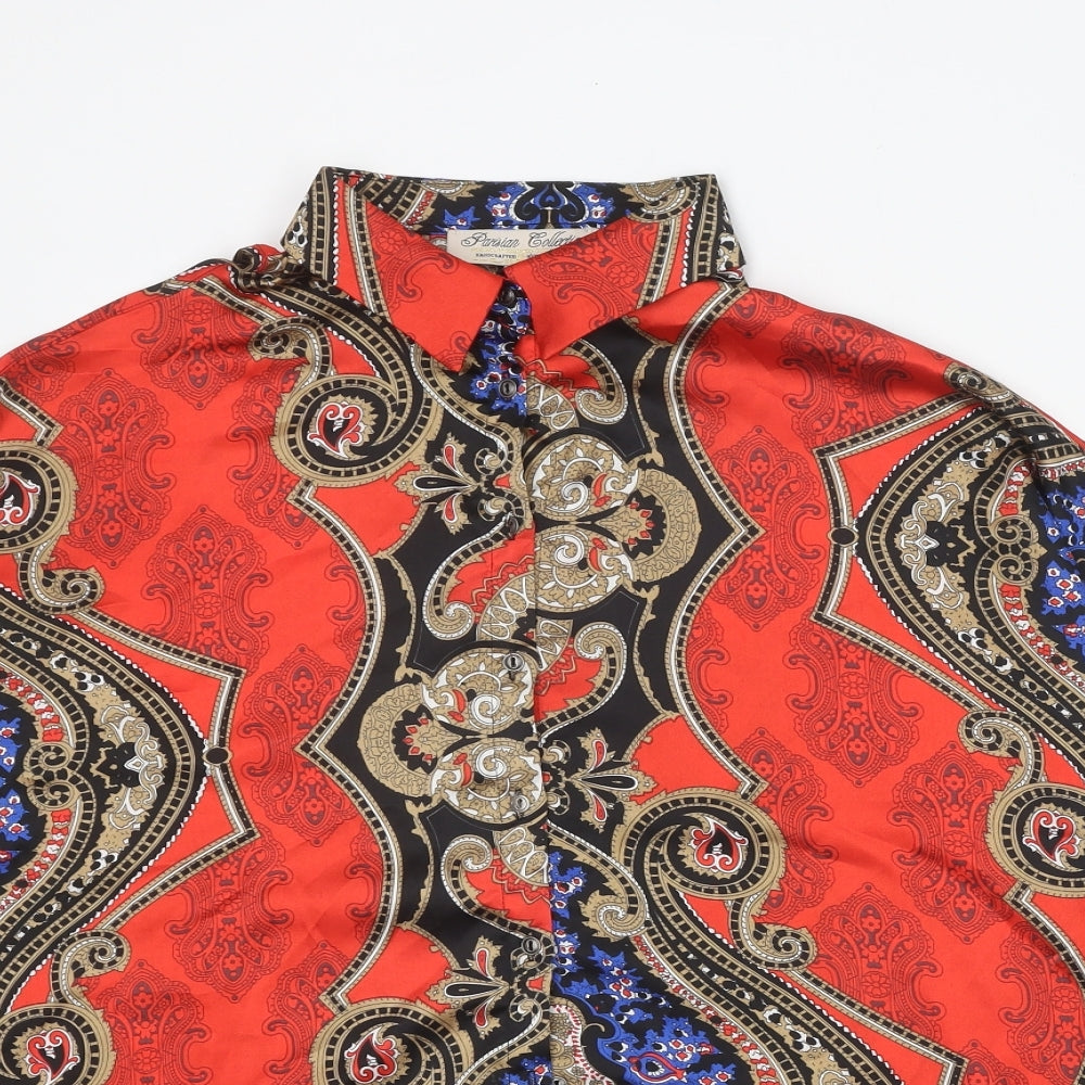 PARISIAN SIGNATURE Womens Red Geometric Polyester Basic Button-Up Size 10 Collared