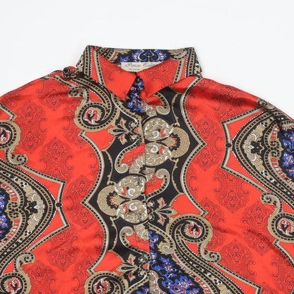 Parisian Signature Womens Red Geometric Polyester Basic Button-Up Size 10 Collared