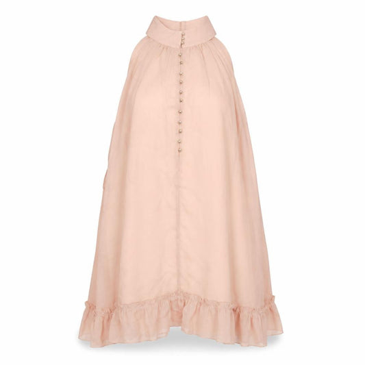 Amo Womens Pink Polyester Trapeze & Swing One Size Round Neck Button - Drop hem