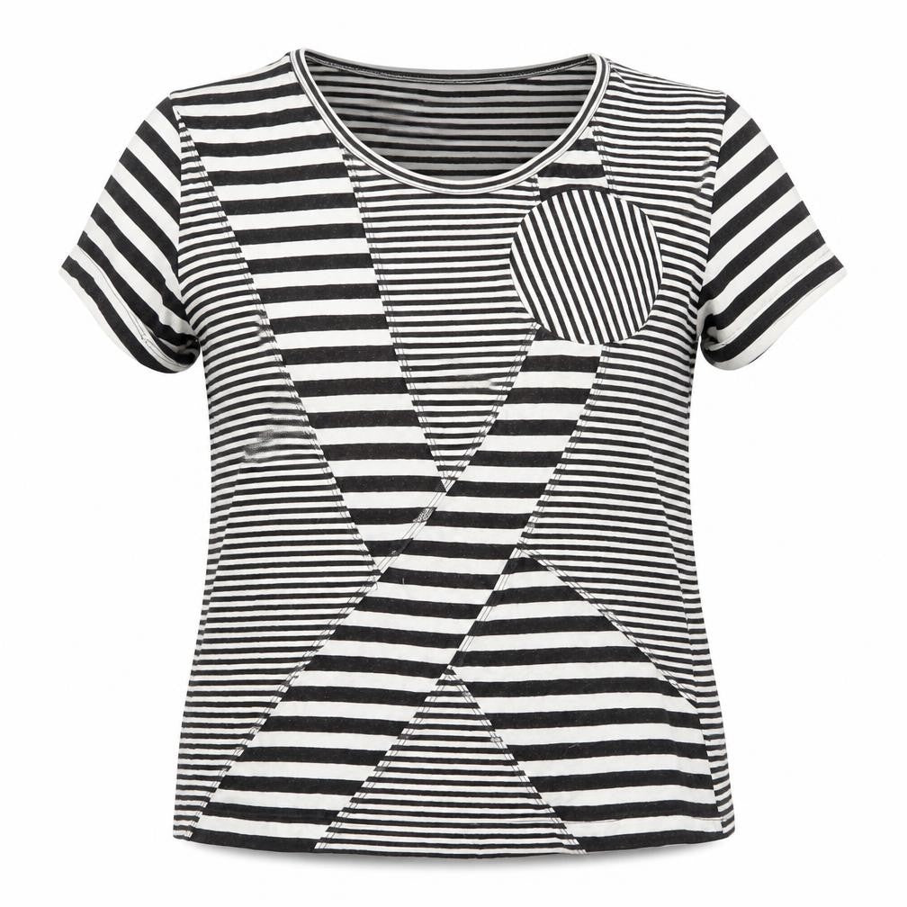 abyzz Womens Black Geometric Cotton Basic T-Shirt Size XL Round Neck