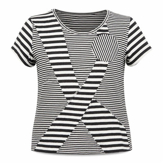 abyzz Womens Black Geometric Cotton Basic T-Shirt Size XL Round Neck