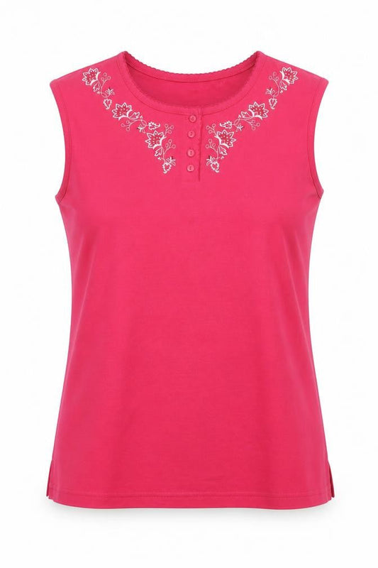 Bonmarché Womens Pink Polyester Basic Tank Size S Boat Neck