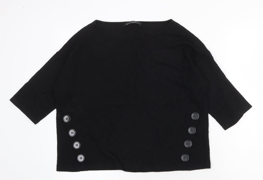 Betty Barclay Womens Black Round Neck Herringbone Viscose Pullover Jumper Size 10