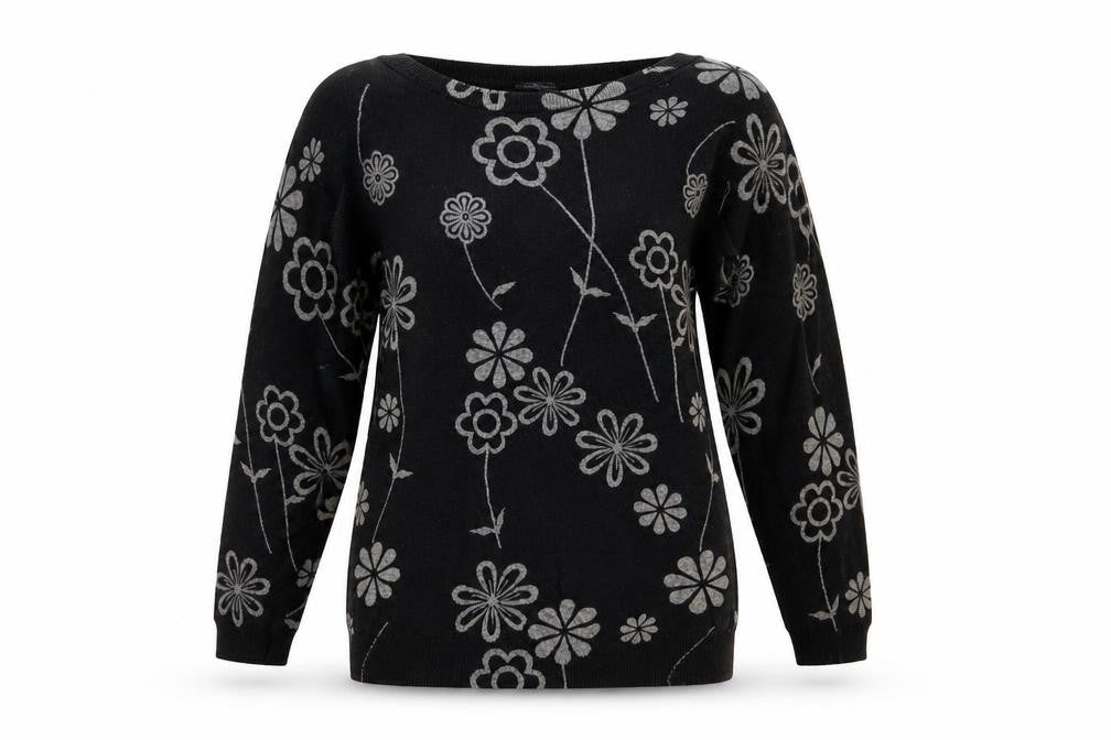 NEXT Womens Black Boat Neck Floral Cotton Pullover Jumper Size S