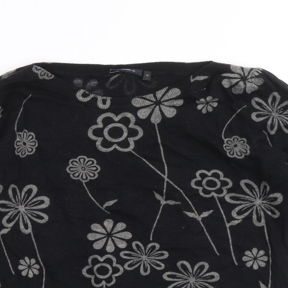 NEXT Womens Black Boat Neck Floral Cotton Pullover Jumper Size S