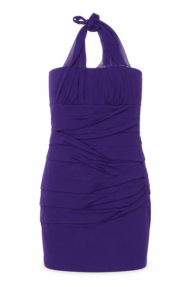 En Focus Studio Womens Purple Polyester Shift Size 10 Halter Tie