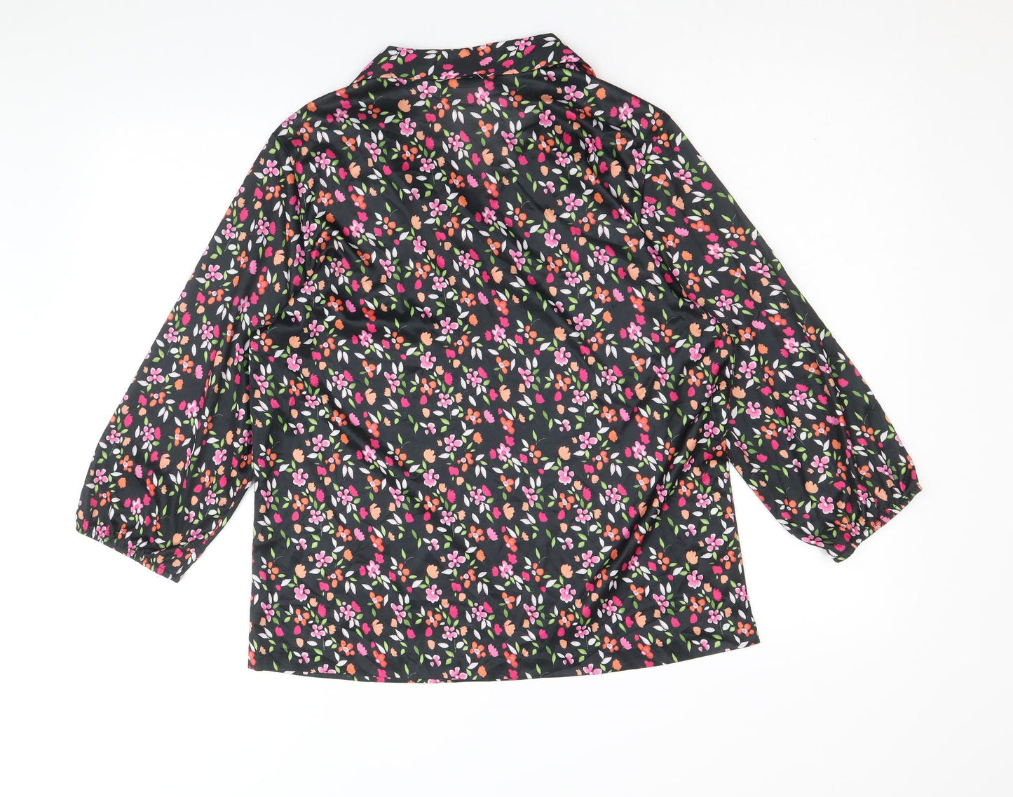 Blair Womens Black Floral Polyester Basic Blouse Size M Collared