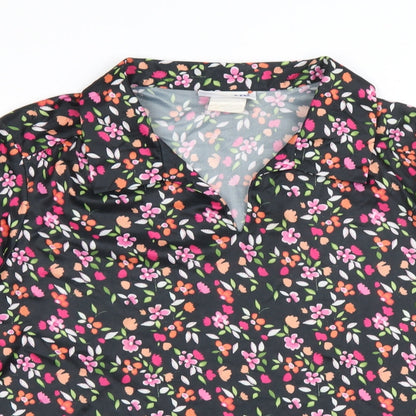 Blair Womens Black Floral Polyester Basic Blouse Size M Collared
