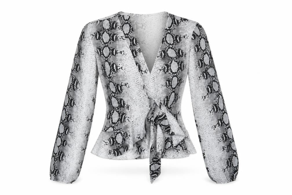 Missguided Womens Black Animal Print Polyester Basic Blouse Size 10 V-Neck - Snake Print