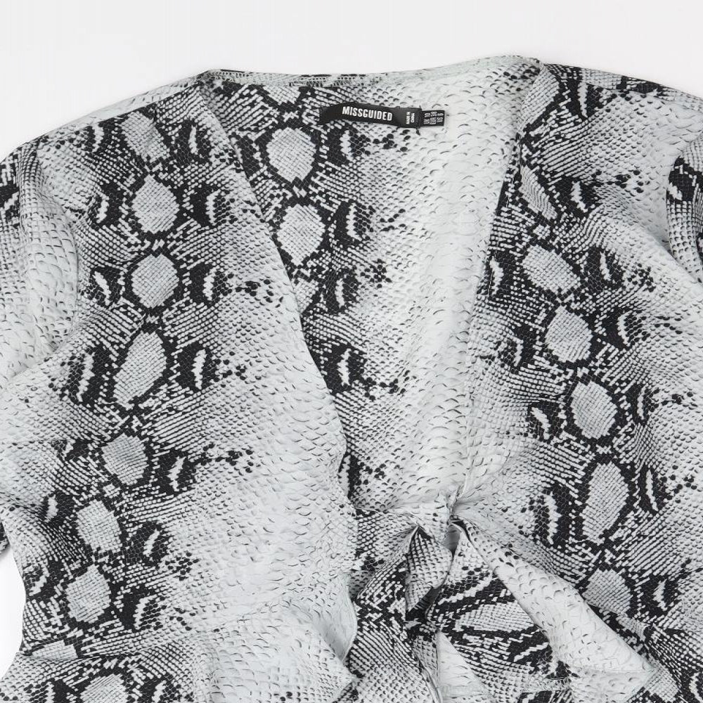 Missguided Womens Black Animal Print Polyester Basic Blouse Size 10 V-Neck - Snake Print