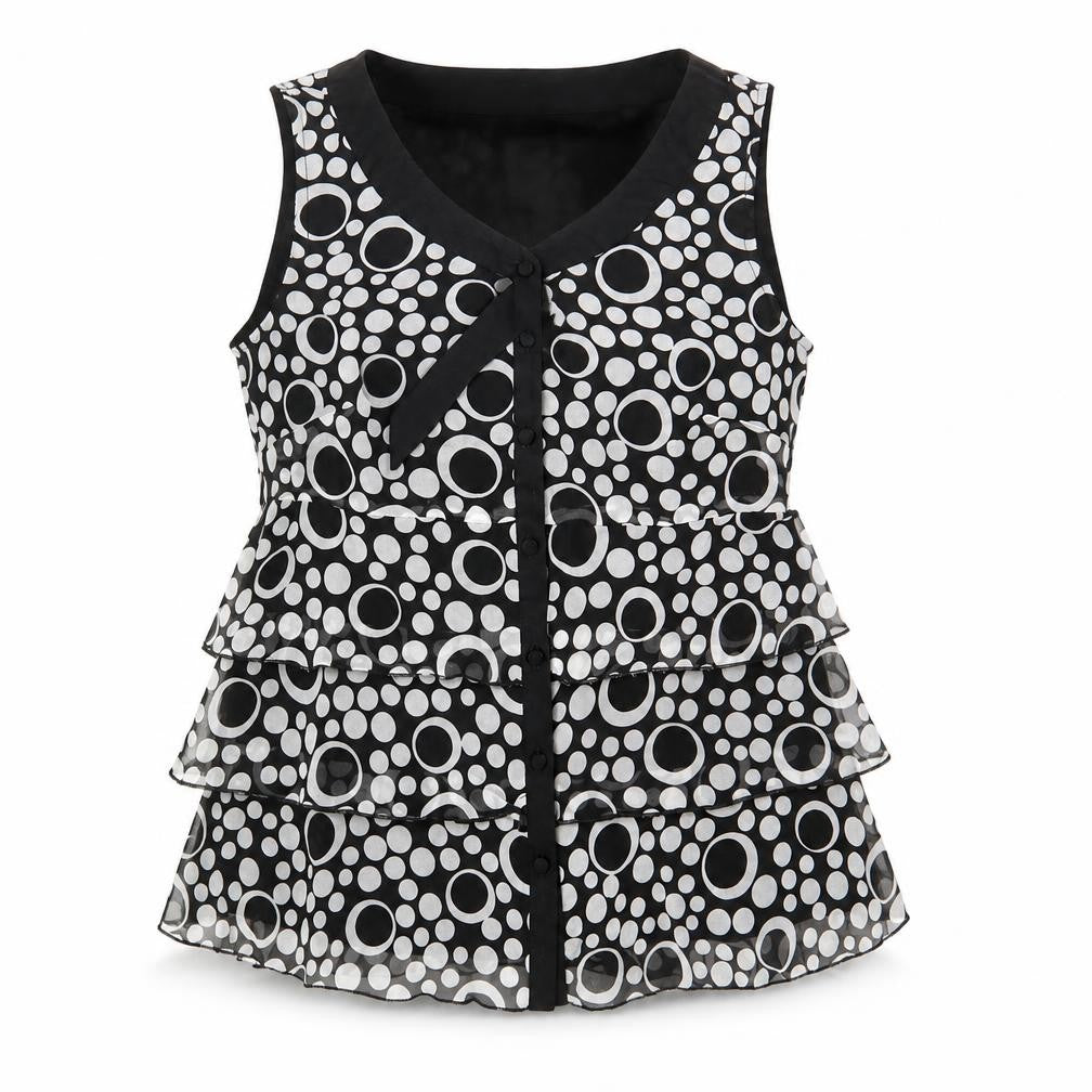 South Womens Black Geometric Polyester Basic Blouse Size 12 Scoop Neck