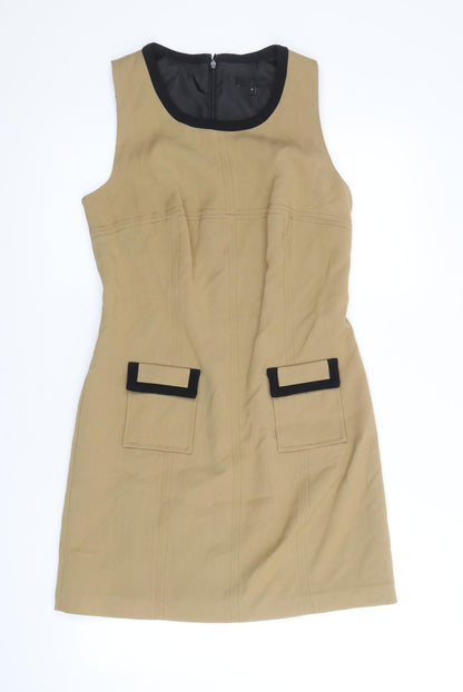 Next Womens Brown Polyester A-Line Size 10 Round Neck Zip