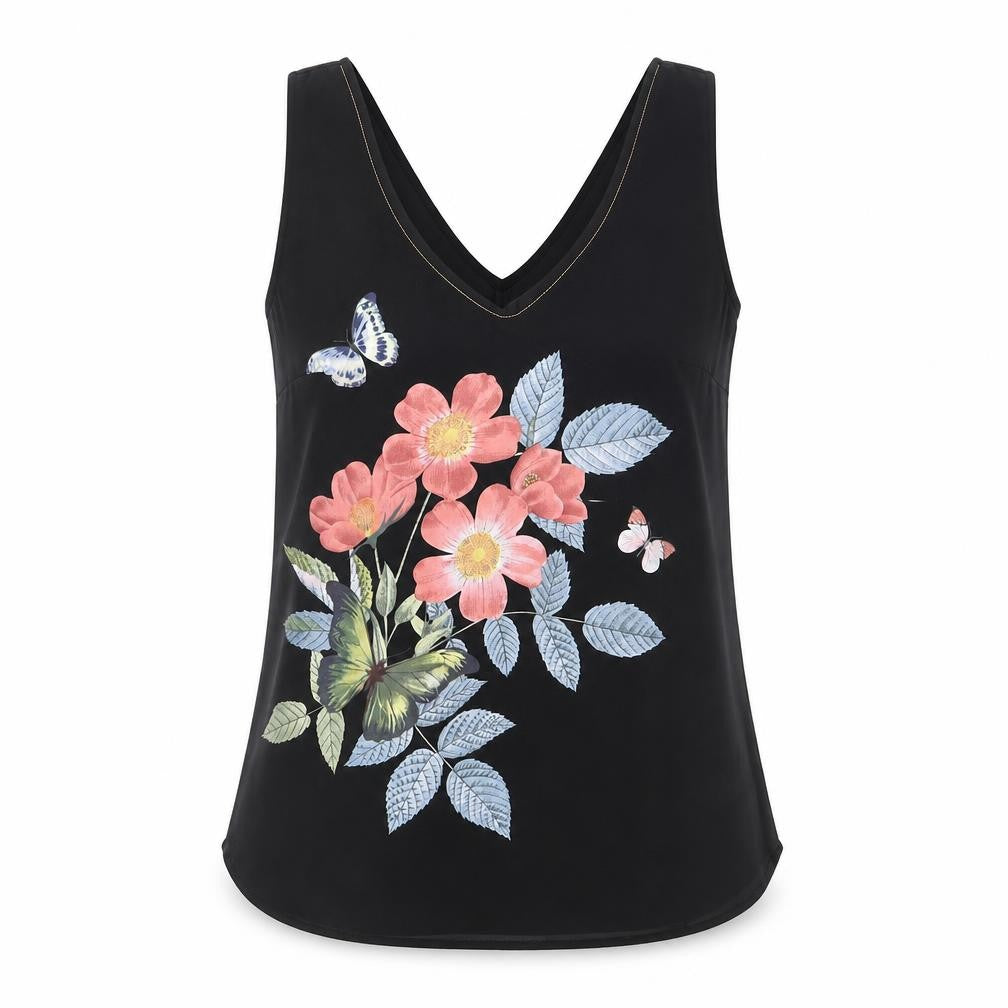 Oasis Womens Black Polyester Basic Tank Size 10 V-Neck - Butterfly