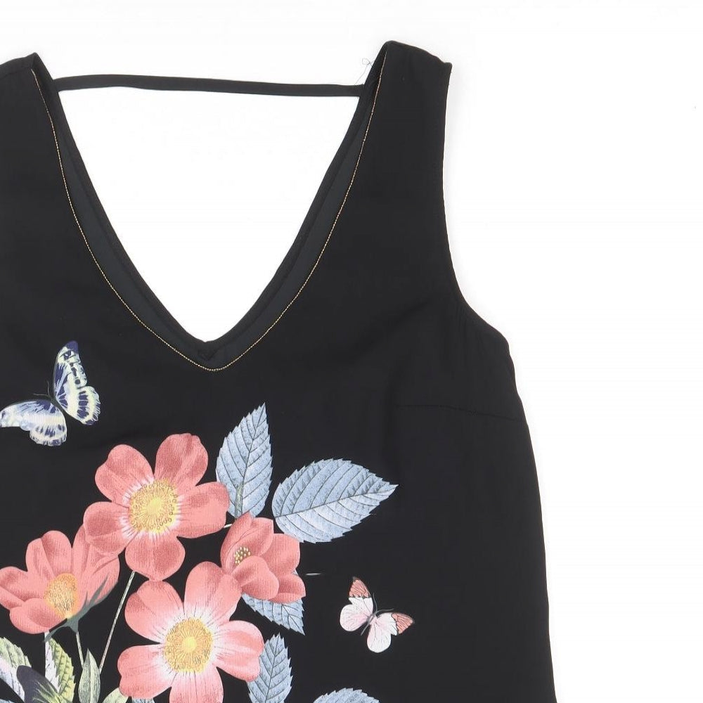 Oasis Womens Black Polyester Basic Tank Size 10 V-Neck - Butterfly