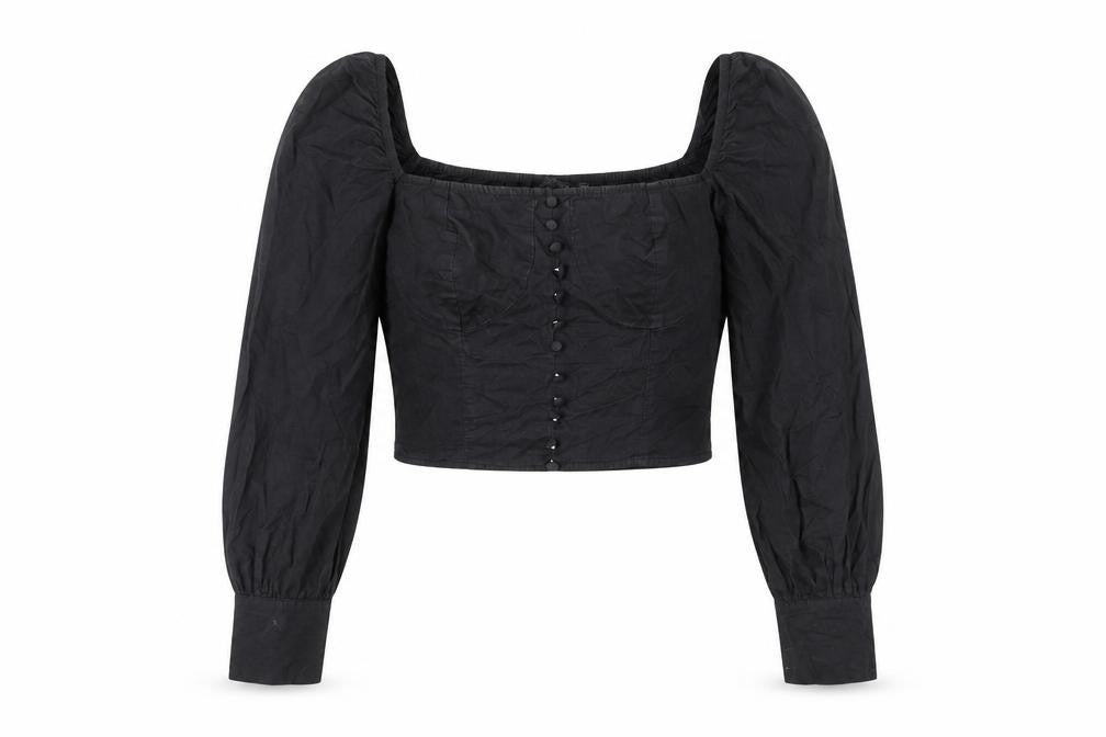 Nasty Gal Womens Black 100% Cotton Cropped Blouse Size 10 Square Neck