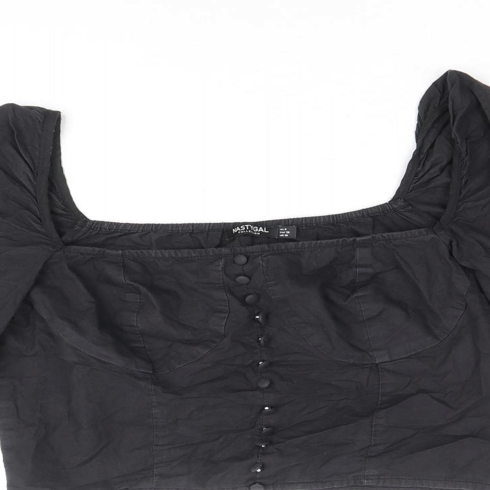 Nasty Gal Womens Black 100% Cotton Cropped Blouse Size 10 Square Neck