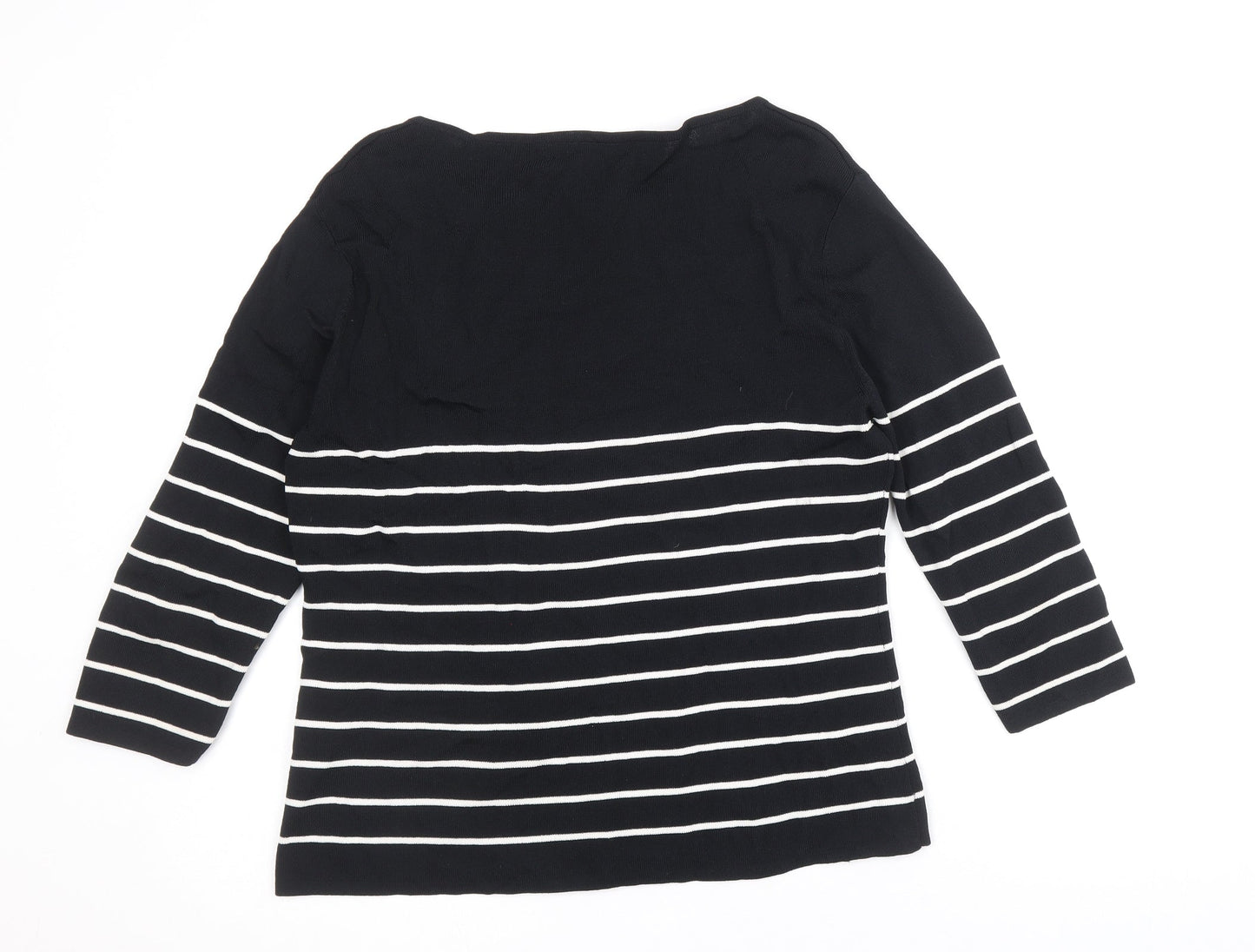 Debbie Morgan Womens Black Scoop Neck Striped Viscose Pullover Jumper Size L