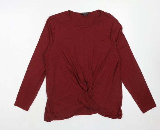 Peacocks Womens Red Viscose Basic Blouse Size 14 Round Neck - Knot Front