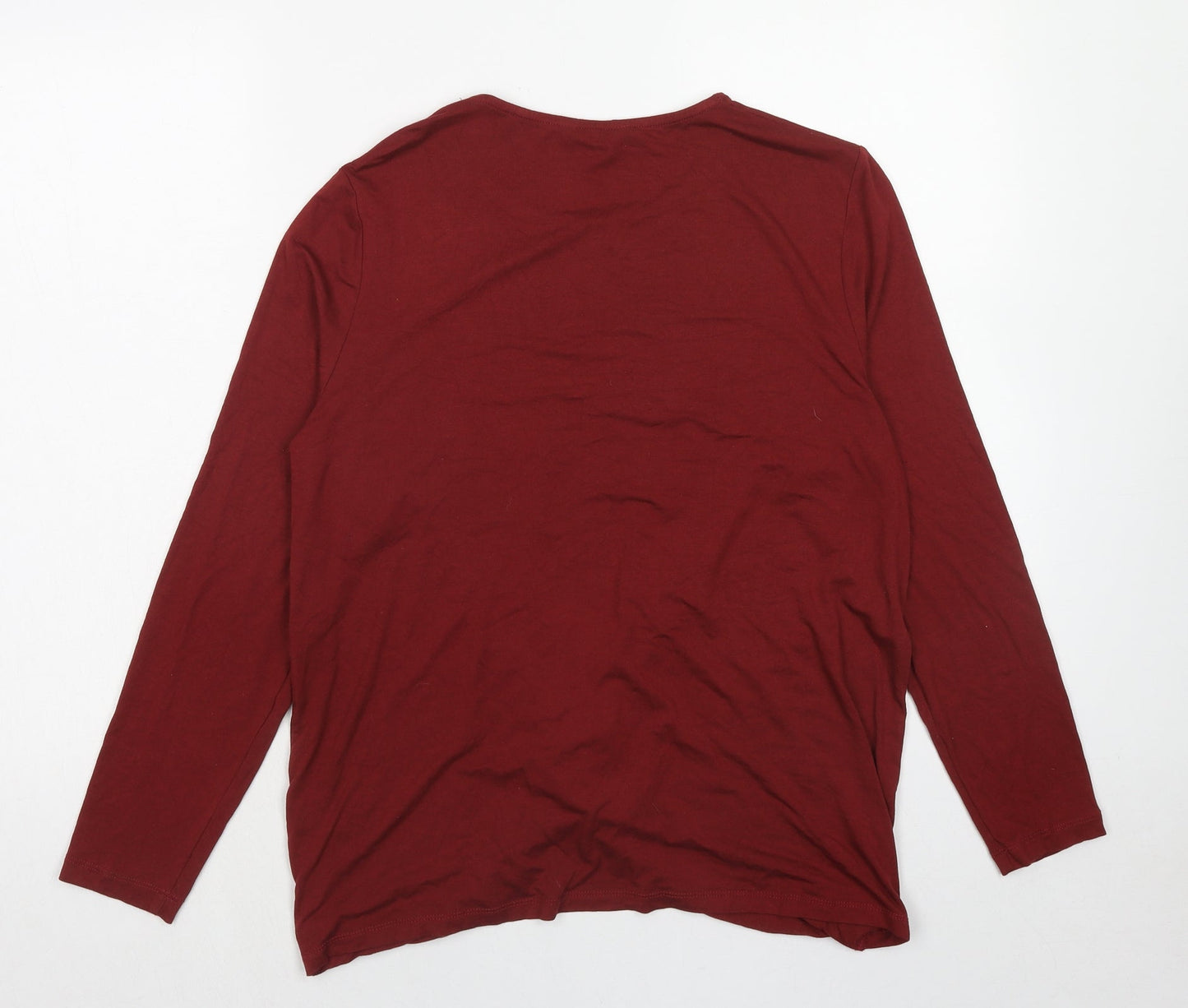 Peacocks Womens Red Viscose Basic Blouse Size 14 Round Neck - Knot Front