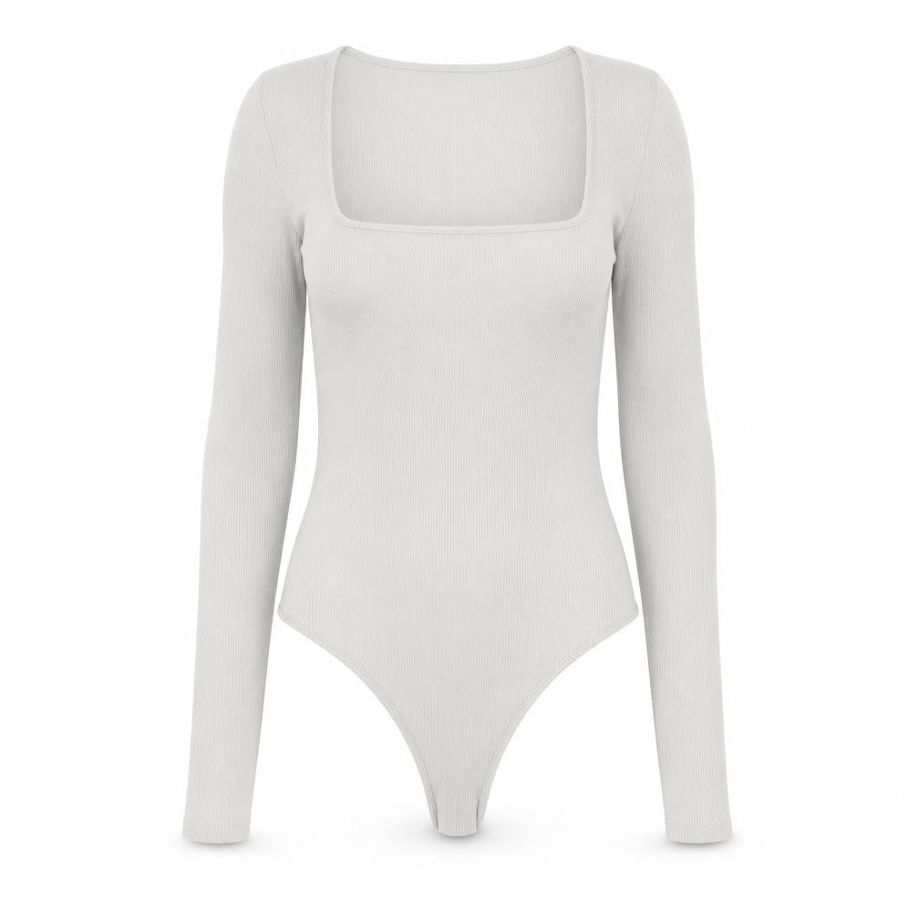 H&M Womens White Polyamide Bodysuit One-Piece Size M Snap - Ribbed
