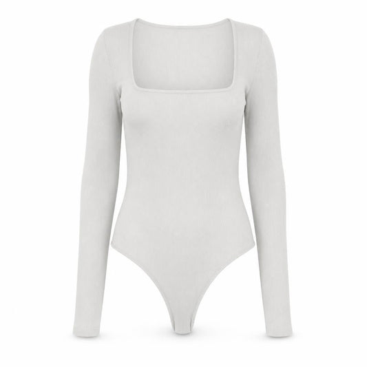 H&M Womens White Polyamide Bodysuit One-Piece Size M Snap - Ribbed