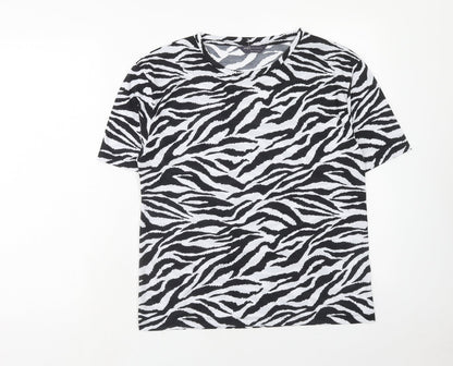 Marks & Spencer Womens Black Animal Print Polyester Basic T-Shirt Size 8 Round Neck - Tiger Pattern