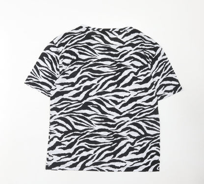 Marks & Spencer Womens Black Animal Print Polyester Basic T-Shirt Size 8 Round Neck - Tiger Pattern
