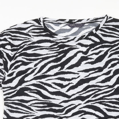 Marks & Spencer Womens Black Animal Print Polyester Basic T-Shirt Size 8 Round Neck - Tiger Pattern
