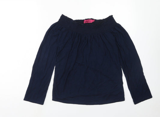 Boohoo Womens Blue Viscose Basic Blouse Size 8 Boat Neck