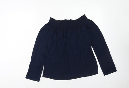 Boohoo Womens Blue Viscose Basic Blouse Size 8 Boat Neck