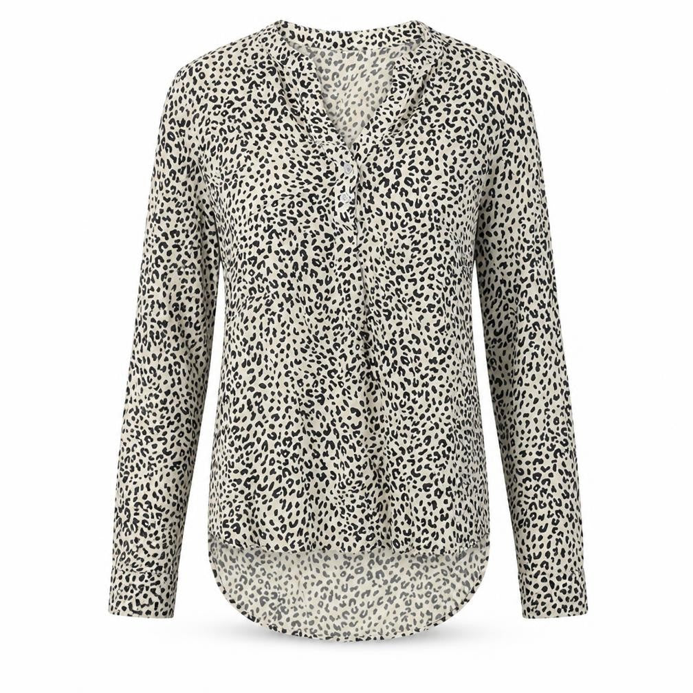 Marks & Spencer Womens Beige Animal Print Viscose Basic Blouse Size 6 V-Neck - Leopard Pattern