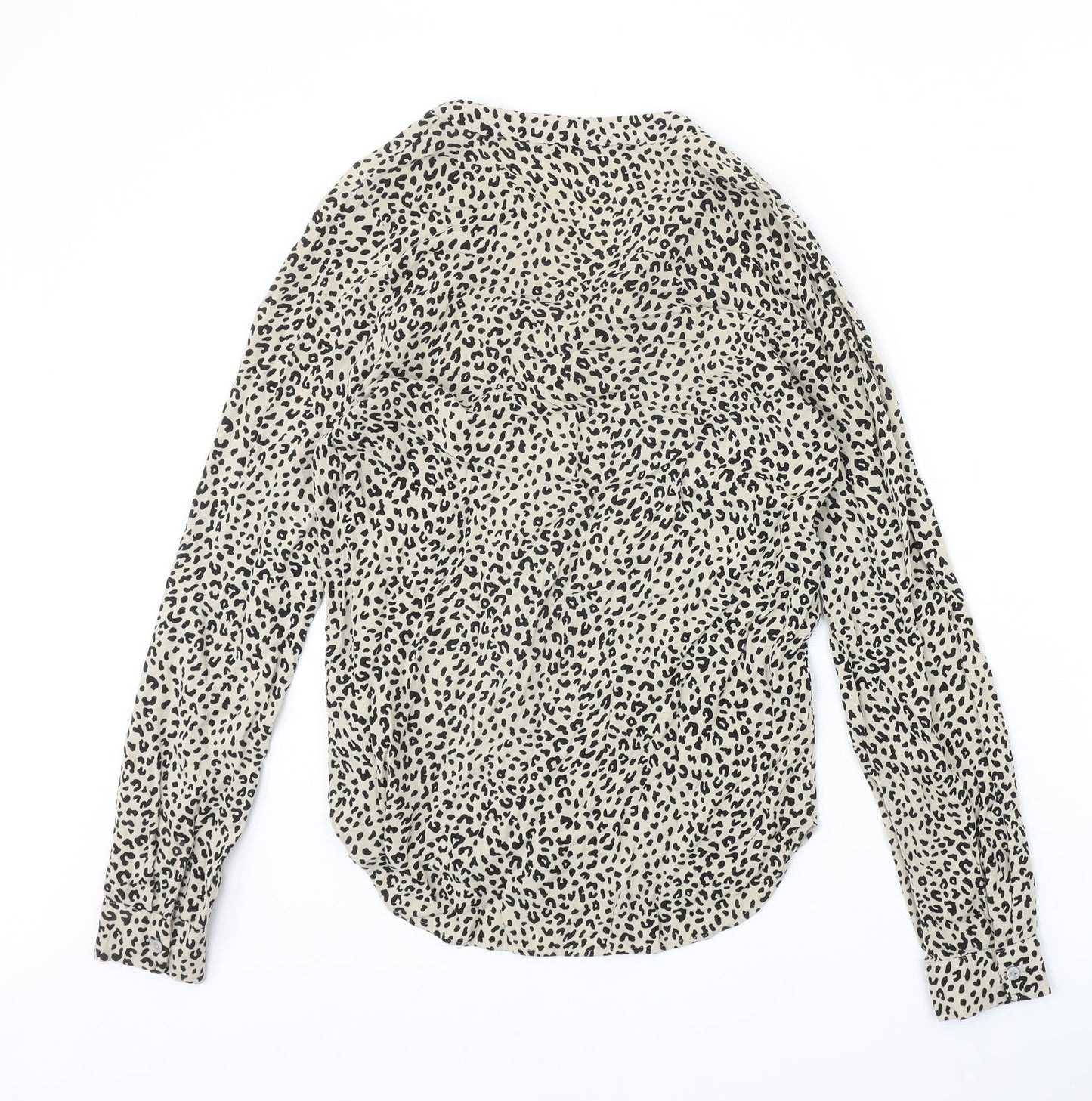 Marks and Spencer Womens Beige Animal Print Viscose Basic Blouse Size 6 V-Neck - Leopard Pattern