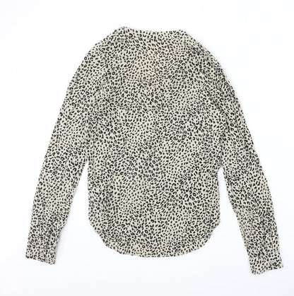 Marks & Spencer Womens Beige Animal Print Viscose Basic Blouse Size 6 V-Neck - Leopard Pattern