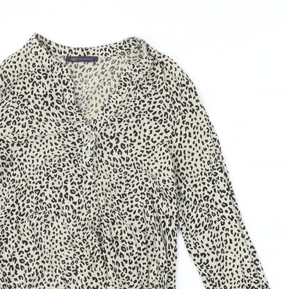 Marks & Spencer Womens Beige Animal Print Viscose Basic Blouse Size 6 V-Neck - Leopard Pattern