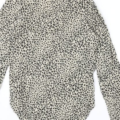 Marks & Spencer Womens Beige Animal Print Viscose Basic Blouse Size 6 V-Neck - Leopard Pattern