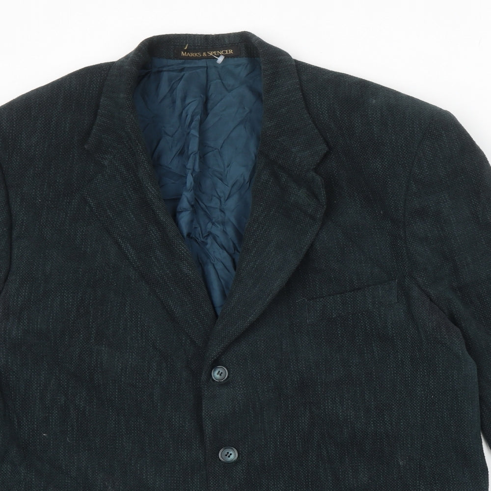 Marks and Spencer Mens Green Viscose Jacket Blazer Size M Regular